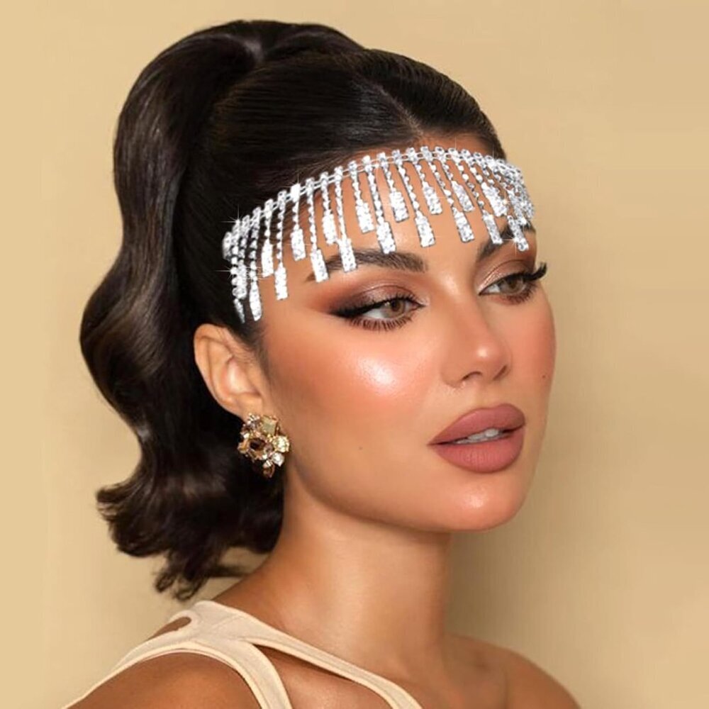 Silver Crystal Rhinestone Headband 1920s Flapper Headpiece Gatsby Prom Bridal